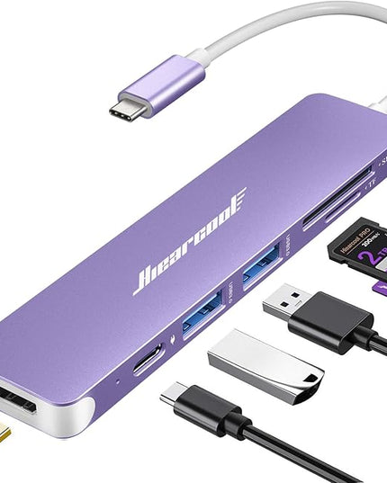 Hiearcool USB C Hub, 7-in-1 Multi-Port Adapter, USB-C to 4K HDMI Splitter Type C Dock Dongle with 100W Power Delivery SD/TF Card Reader Compatible for MacBook Pro/Air and More Type USBC Devices