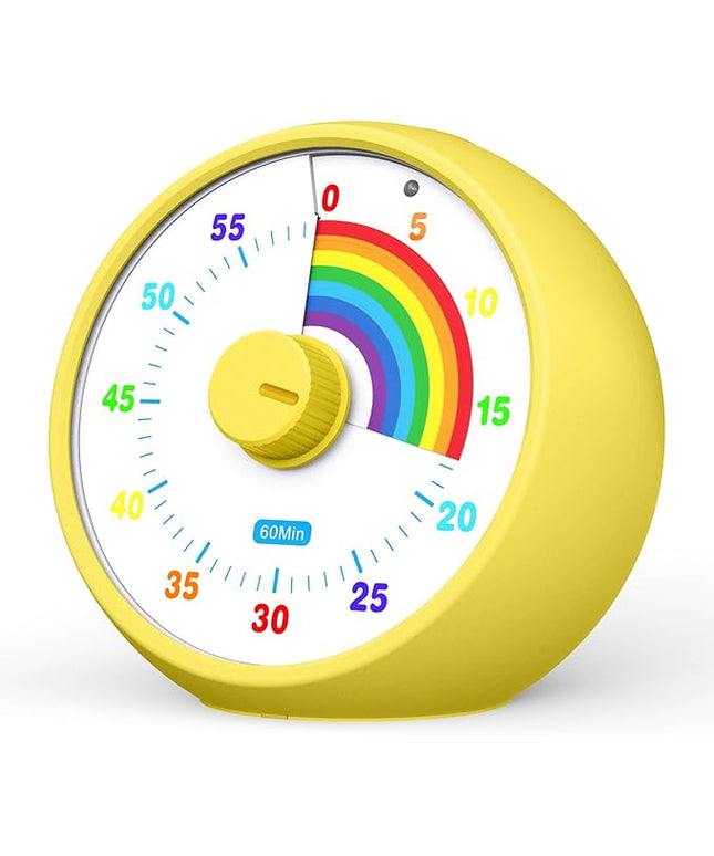 Visual Timer for Kids, 60-Minute Countdown Timer for Classroom Office Kitchen, Desk Timer Kids Time Management Tools with Silent Operation, Pomodoro Time Rainbow Pattern (Yellow)