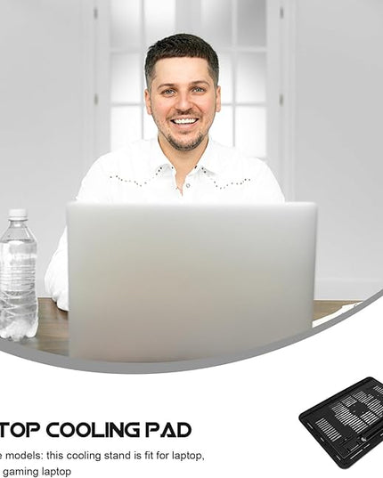 HOMSFOU Silent Laptop Cooling Fan Pad with Anti-Slip Plastic Bracket, Notebook Cooler Stand for Desk Use, Black Laptop Riser Holder Compatible with Tablets and Computers