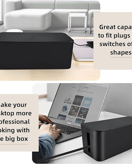 YaeCCC Cable Management Organizer Box Power Strips Hider Power Cords Hider for Desk, TV, Computer, USB Hub,Cords (Set of Three) Black
