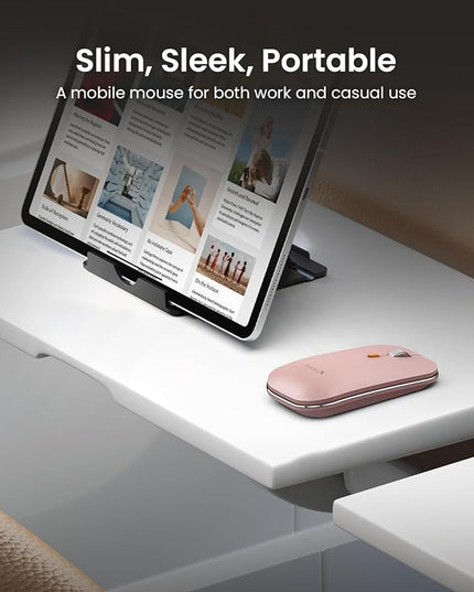 ProtoArc Foldable Keyboard and Mouse, XKM01 True Full-Size Folding Wireless Keyboard Mouse Combo for Business Travel, a Portable Office Suite On-The-Go, Compatible with Laptop iPad Tablet - Pink