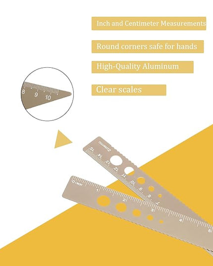 Zotemo Metal Geometry Set, 5-Piece Aluminum Ruler, Math Drafting Ruler Kit Includes Protractor, Triangle Rulers, Straight Rulers-Math Measurement Tools for School and Office Supplies (Gold)
