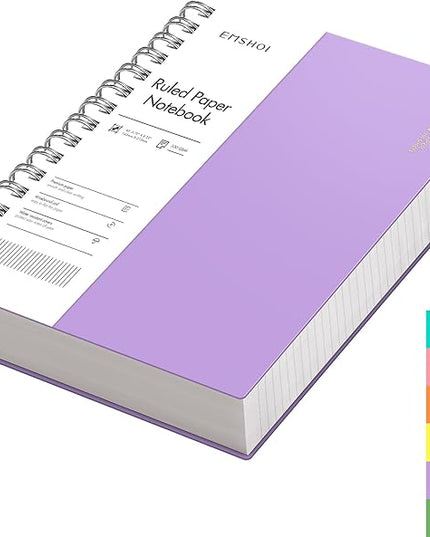EMSHOI A5 Spiral Notebook College Ruled Lined Journal, Small 5.7" X 8.22", 300 Pages/150 Sheets, 100gsm Thick Paper, Waterproof Hardcover, for Office School Women Men Work Writing Notes-Purple