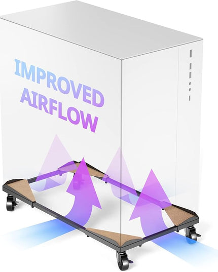PC Tower Stand – Metal Frame – Adjustable Width and Length – 4 Locking Wheels – Cork Pads – Computer Tower Stand for ATX – Easy Assembly – Wide Size Range – Computer Cart – CPU Holder