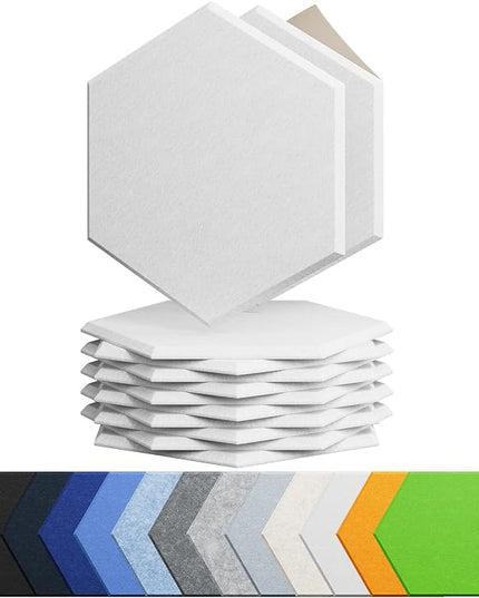 12 Pack Acoustic Panels Self Adhesive Sound Proof Foam, High Density Sound Acoustic Foam Panel, 12X10.23X0.4 Inch Hexagon Wall Panels in Home,Office,Reccording Room,Studio(Snow White)
