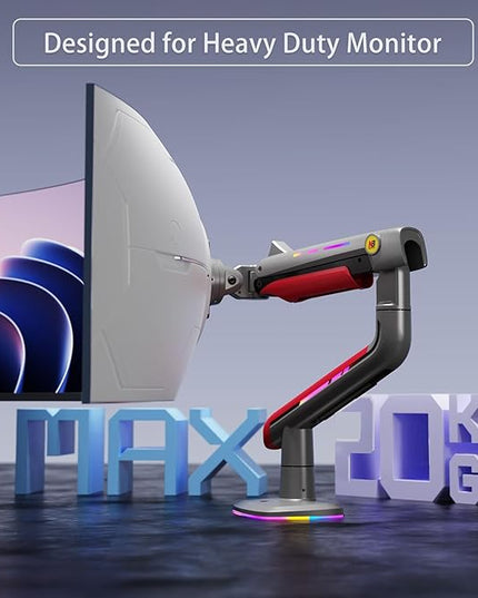 NB Gaming Monitor Arm or for 32 to 60 Inches Screen, Load up to 20 kg, VESA 75/100, RGB-Light, Heavy Duty, Multi Angle Adjustable, Premium Aluminum, Red