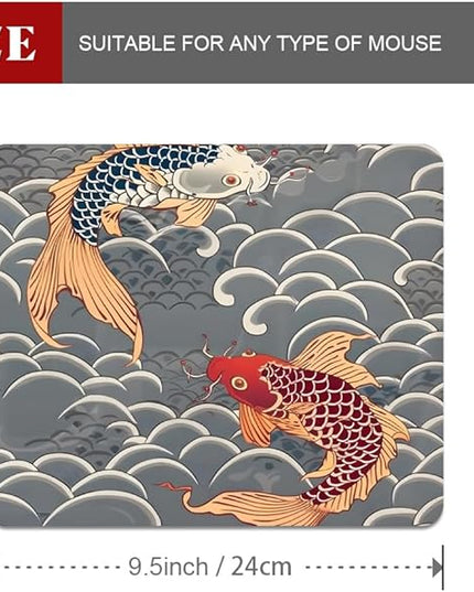 Koi Fish Japanese Tattoo Square Mouse pad, Texture, Waterproof, Anti Slip Rubber Base, Computer Mouse pad, Laptop Mouse pad