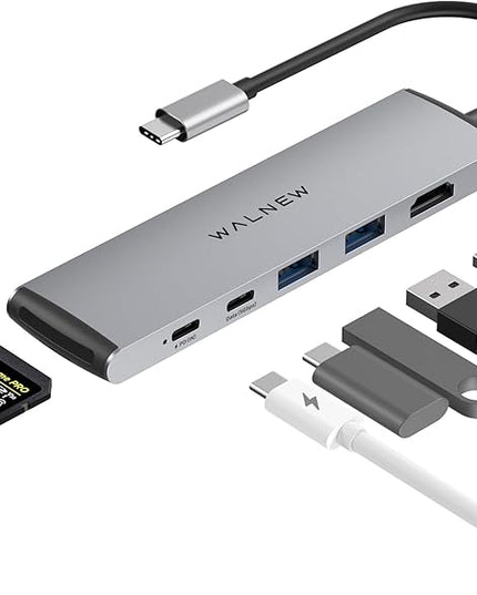 USB C Hub, WALNEW 7 in 1 USB-C Docking Station with 4K HDMI,100W PD, 3 5Gbps Data Ports(1 USBC & 2 USB 3.0),TF/SD Card Reader, USB Hub for Laptop, MacBook Pro/Air/Mac/Dell/HP/ASUS/Acer/Steam Deck
