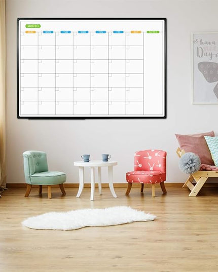 JILoffice Large Dry Erase Calendar Whiteboard - Magnetic White Board Calendar Monthly 60 X 40 Inch, Black Aluminum Frame Wall Mounted Board for Office Home and School