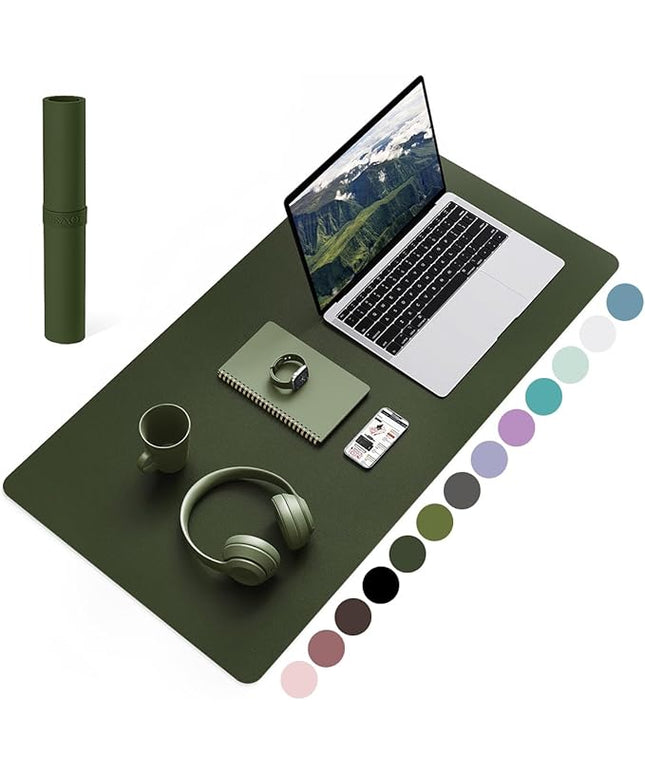 YSAGi Non-Slip Leather Desk Pad, Waterproof Laptop Computer Desk Keyboard Mat, Table Protector Blotter Mat, Large Mouse Pad for Office/Work/Home/Decor(Olive Green, 31.5" x 15.7")