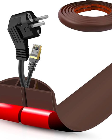 Floor Cord Cover Self Adhesive Cord Hider,10FT Cable Management, Extension Strip Protector for Wires, Prevent Cable Trips for Offices, Gyms, Exhibitions Cavity:0.47"(W) x 0.35"(H) Coffee