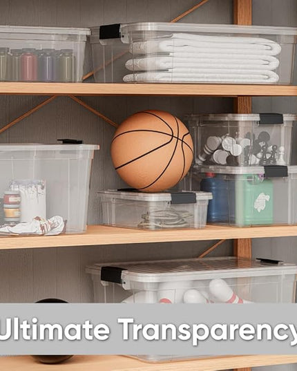 Superio Storage Bins with Lids, Clear Plastic Containers for Organizing, Stackable Totes, BPA Free, Odor Free, Organizer Boxes for Home, and Dorm (8 Pack, 22.75 Qt)