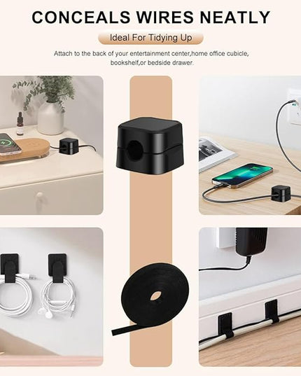 8 Pack Magnetic Cable Clips Cord Holder With Free 0.39*196 Inch Cut - To - Size Binding Tape For Cord Management | Adhesive Cable Organizer For Home, Office, Car - Hide Phone Charging Cables, Desk Use