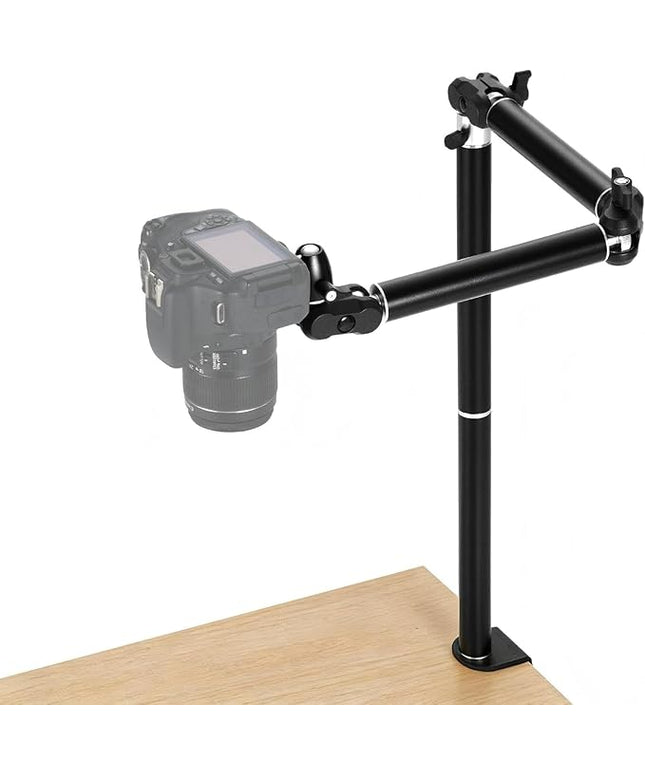TARION Camera Desk Mount Overhead: Articulated Camera Arm Stand with Clamp 3/8'' 1/4'' Screws Adjustable Table Mount Flexible Gear Joints for DSLR, Phone, Projector TKA01-L (Upgraded Version)