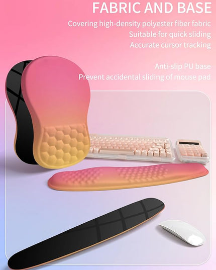 Hokafenle 2in1 Combination, Wave Keyboard Wrist Rest and Ergonomic Curvature Mouse Pad Wrist Support for Relieve Wrist Pain, Filled with Soft Cushion Memory Foam, Sunset Glow
