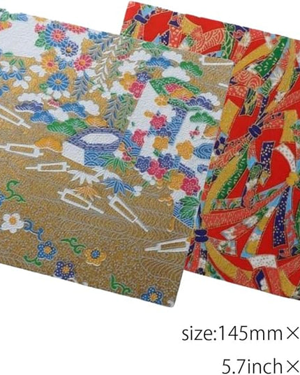 Made in Japan Echizen Washi Notebook(Page 48) with Sakura Watermark & 2 sheetsYuzen Origami Paper Set – Luxury Japanese Stationery Gift (FLORAL-BLUE)