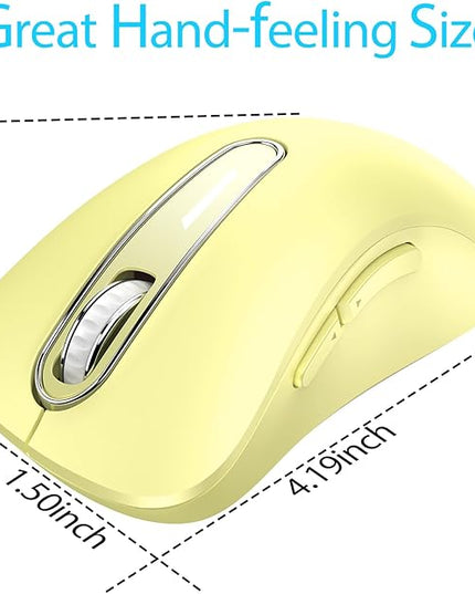 memzuoix 2.4G Wireless Mouse, 1400 DPI Computer Mice USB Receiver, Portable Wireless USB Mouse Battery Powered Cordless Mice for Laptop, PC, Desktop, 5 Buttons (Light Yellow)