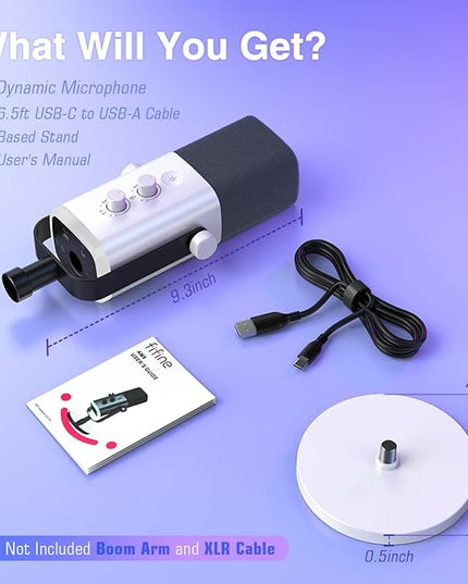FIFINE XLR/USB Gaming Microphone for Streaming Podcasting, PC Computer RGB Mic, with Gain Knob, Mute Button, Monitoring Jack, Gamer Mic for Recording Video Creation-AmpliGame AM8 White