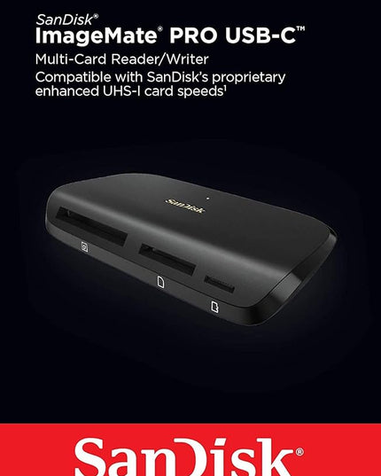 SanDisk ImageMate PRO USB-C Multi-Card Reader/Writer for SDHC, SDXC, MicroSD, CF Cards - UHS-I, UHS-II, 3.0 Compatible (SDDR-A631-GNGNN) Bundle with (1) Everything But Stromboli MicroSD to SD Adapter