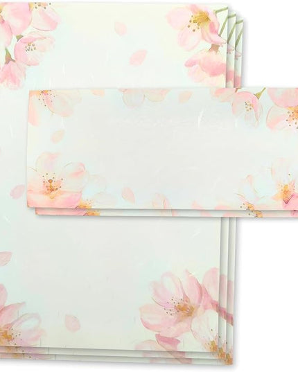 Japanese Cherry Blossom Stationery Paper and Envelopes Set, Made in Japan,15 Sheets, 8 Envelopes (Light Pink), Elegant Washi Paper for Writing Crafts,Gift