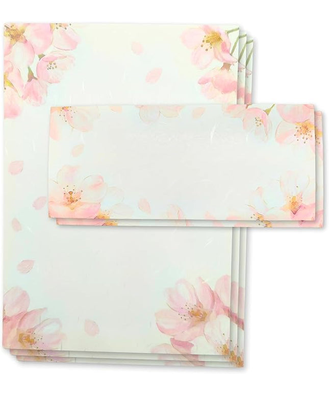 Japanese Cherry Blossom Stationery Paper and Envelopes Set, Made in Japan,15 Sheets, 8 Envelopes (Light Pink), Elegant Washi Paper for Writing Crafts,Gift
