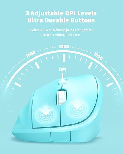 Ergonomic Wireless Mouse with USB Receiver for PC Computer, Laptop and Desktop, Ergo Mouse Vertical with Silent Clicks Long Battery Life, Up to 1600 DPI & 1 AA Battery Powered, Blue