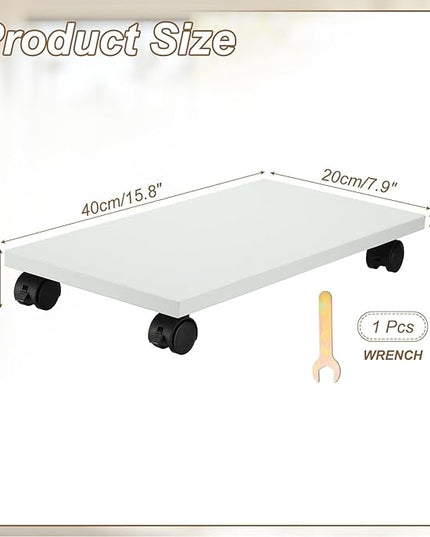 PATIKIL 8x16in PC Stand, Computer Tower Stand Wood CPU PC Holder Under Desk Mobile Cart 4 Caster Wheel for Floor Carpet Tower ATX Case Printer Potted Planter UPS Power Station, White