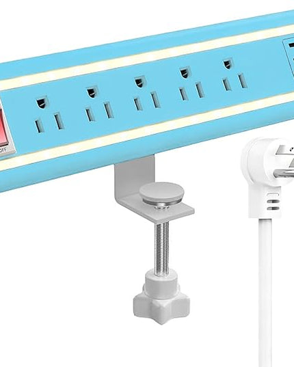 Desk Clamp Power Strip with Nightlight, 40W Fast Charging, 6FT Extension Cord, 4x20W USB-C & 2 USB Ports, 5 AC Outlets, Fits 1.69-Inch Table Edges