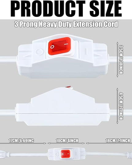 Weewooday 3 Prong Outdoor Extension Cord with Waterproof Switch 1875W Heavy Duty 14/3 SJT Cable Inline On/Off 15A 125V Grounded Outlets Plugs for Appliances (White, 1.5 ft), (HU-XI-81)