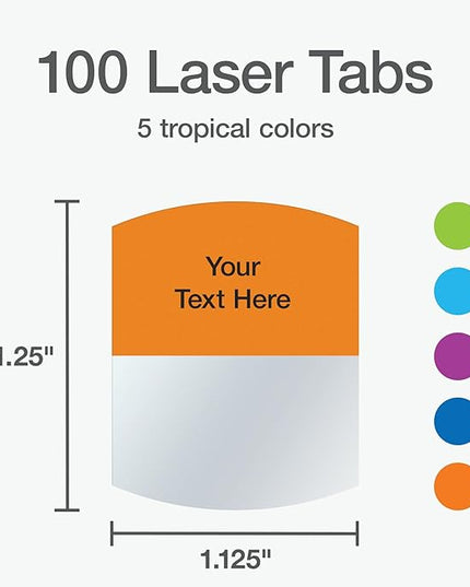 Redi-Tag Laser Printable Tabs, Permanent Index Tabs, Customizable Adhesive Labels, Assorted Tropical Colors, 1.125" x 1.25", 100 Per Pack (1006788)