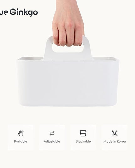 BLUE GINKGO Stackable Organizer Caddy – Korean-Made Portable Tote for Bathroom, Office, Crafts, or School Supplies (Rectangle, White)