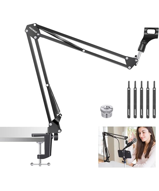 Neewer Microphone Arm Stand, Suspension Boom Scissor Mic Arm Stand with 3/8” to 5/8” Screw and Cable Ties Compatible with Blue Yeti, Snowball, Yeti X, Quadcast and Other Mics, Max Load 1.5kg