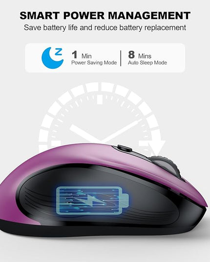 WisFox 2.4G Wireless Mouse for Laptop, Ergonomic Computer Mouse with USB Receiver and Type-C Adapter, 3 Adjustable Levels, 6 Button Cordless Wireless Mice for Windows Mac PC Notebook (Purple)