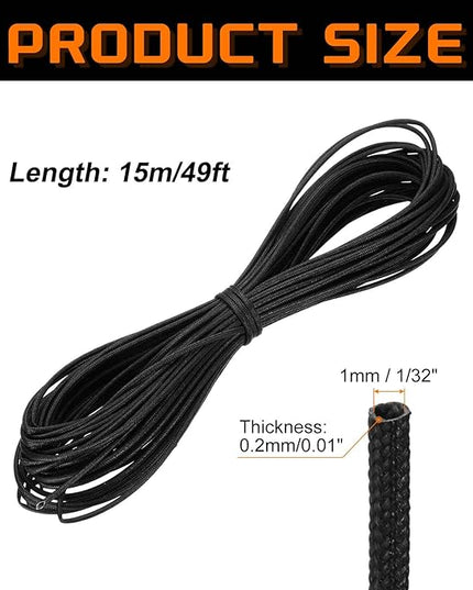 MECCANIXITY 49ft Braided Cable Sleeve, 1/32" ID 200C High Temperature 1500V Fiberglass Wire Insulation Cord Protector Organizer Wires Management for Motor Engine Fuel Line, Black