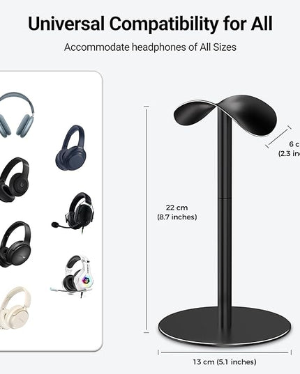 ANSHAWTIY Aluminum Alloy Headphone Stand for Desk, Gaming Headset Holder with Non-Slip Weighted Base, Compatible with AirPods Max and Over-Ear Headsets, Space-Saving Design (Black)