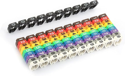 Wire Number Tube Cable Marker, 0.3 x 0.2in Colorful Clip on Wire Marker, Digital Number Wire Numbering Marker, Plastic Cable Numbering Marker Tube for Wires Management, 100Pcs