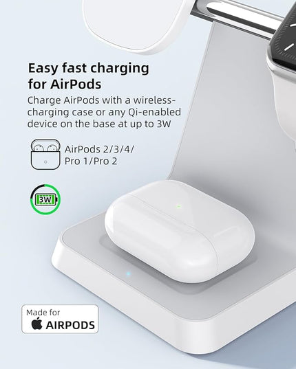 Charging Station for Multiple Devices Apple: 3 in 1 Magnetic Wireless Charger Stand for MagSafe-Compatible Nightstand Charging Dock for iPhone 17 16 15 14 13 12 Pro Max Plus Apple Watch Airpods