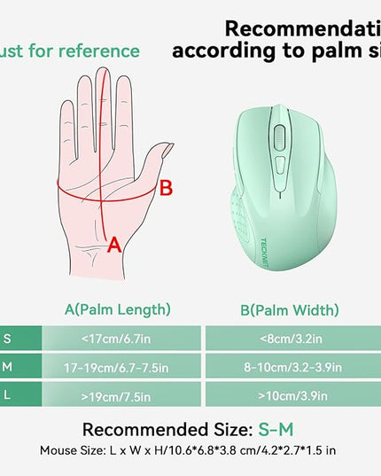 TECKNET Wireless Mouse (BT5.0/3.0 & 2.4G) Rechargeable 4800 DPI Silent USB A & Bluetooth Mouse 6 Buttons, Wide Compatibility - Green