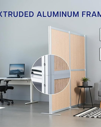 VIVO Modular Wall System, 2 PET Panels, Modern Professional Office Cubicle Dividers, Freestanding Privacy-Screen, 66 inches High, Flat Wood, Silver Frame, PP-MWS63C
