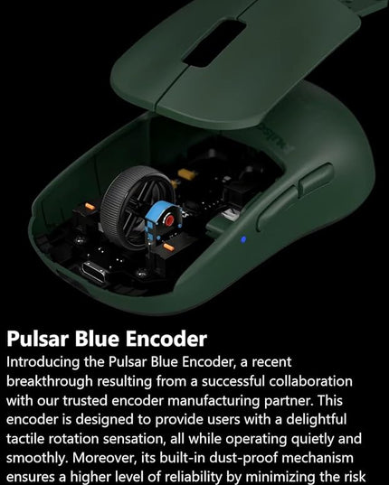 Pulsar Gaming Gears X2H Wireless Gaming Mouse, Founder's Edition, Ultra Lightweight 1.90 oz (54 g), Symmetrical, Optical Switch, 2.4 Ghz 1 ms, 26000 DPI, PAW3395 Sensor (Medium, Wireless, Green)
