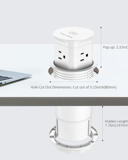 Jgstkcity Pop Up Outlet with 15W Wireless Charger,4 Outlets 15A, Splash Resistant,3 inch Desk Hole Power Grommet,Space Saver Outlet for Kitchen Countertop,Office Conference Table,ETL Listed