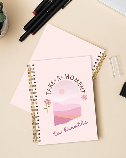 FDHSPAAM Pink Mental Health Spiral Journal Notebook 5.5x8.3in,Take A Moment to Breathe Inspirational Notebooks for Note Taking, Therapy Office Must Haves, Hardcover Notebook Journal