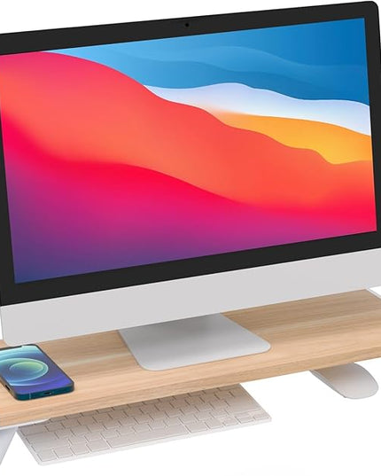 loukin Monitor Stand Riser for Desk, 22.4" x 8.3" Larger Computer Stand for Laptop, PC, Printer, Sturdy Desktop Computer Shelf with Non-Skid Rubber, Home Office, Natural Wood