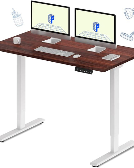 FLEXISPOT E3 Dual Motor Electric Standing Desk 55 x 28 Sit Stand Up Desk, Holds 220 lbs, Adjustable Height w/Memory Presets, One-Piece Mahogany Desktop & White Frame, Ships in 2 Boxes