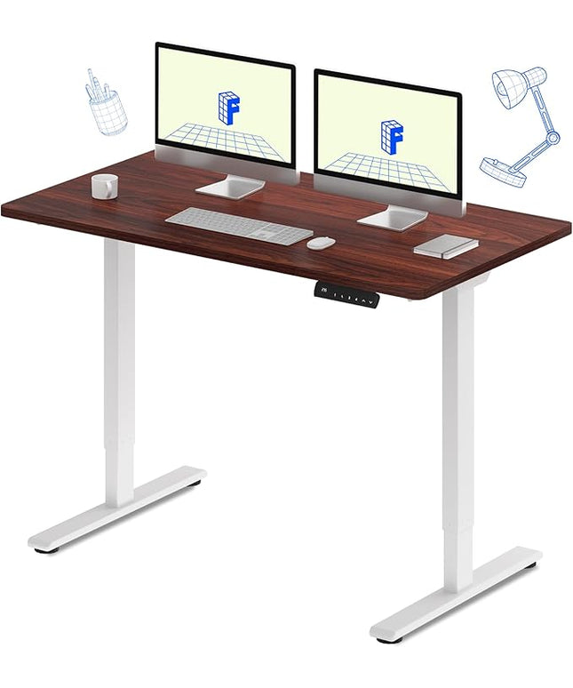 FLEXISPOT E3 Dual Motor Electric Standing Desk 55 x 28 Sit Stand Up Desk, Holds 220 lbs, Adjustable Height w/Memory Presets, One-Piece Mahogany Desktop & White Frame, Ships in 2 Boxes