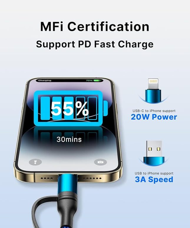 XUDUO 4 in 1 Charging Cable Fast USB C Cable Type C Charger 60W Lightning Cable Adapter USB C to USB C Cable for iPad Charger Fast Multi Charging Cord Fits iPhone 17 16 15/15 Pro/15 Plus/14 Pro Max