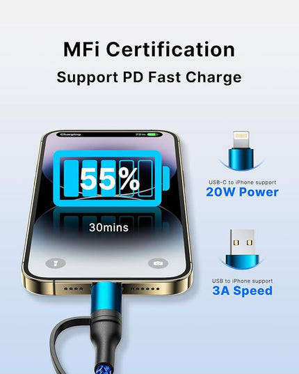 XUDUO 4 in 1 Charging Cord [2Pack 6.6FT] Fast Charging Ccable Apple MFi Certified Lightning Cable Nylon Braided 60W Multi USB C Cable for iPhone 16/15 14 13 12 iPad Samsung Galaxy MacBook iPad Tablets
