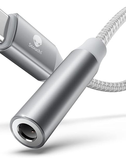 Stouchi USB C to 3.5mm Dongle Adapter, Type C Headphone Audio Jack Cable Cord Hi-Fi DAC Chip for iPhone 17/16 /15, Pixel 9/8 /7/6, iPad, Samsung Galaxy S25 S24 S23 Ultra (1, Silver, 0.38ft*1)