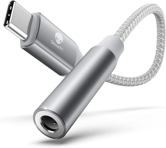 Stouchi USB C to 3.5mm Dongle Adapter, Type C Headphone Audio Jack Cable Cord Hi-Fi DAC Chip for iPhone 17/16 /15, Pixel 9/8 /7/6, iPad, Samsung Galaxy S25 S24 S23 Ultra (1, Silver, 0.38ft*1)