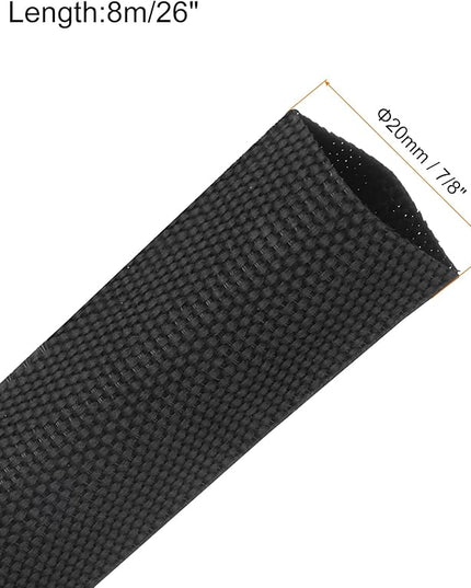 MECCANIXITY Braided Cable Sleeves Heat Shrinkable Fabric Sleeving, 7/8" 26ft Black 2:1 Ratio Heat Shrinkable Cord Protector for Harness Cable, Network Cable Protection, Cable Management